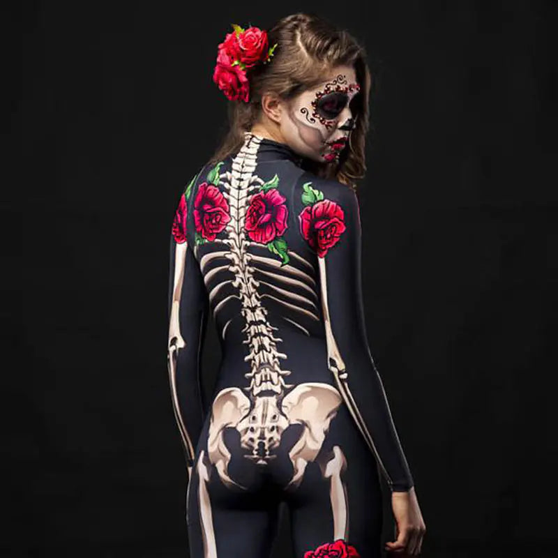Halloween Skeleton Rose Bodysuit Cosplay Costume