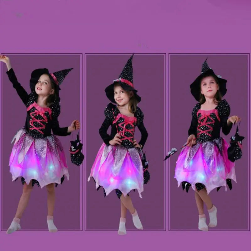 Halloween Kids Cosplay Witch Dress with Lights