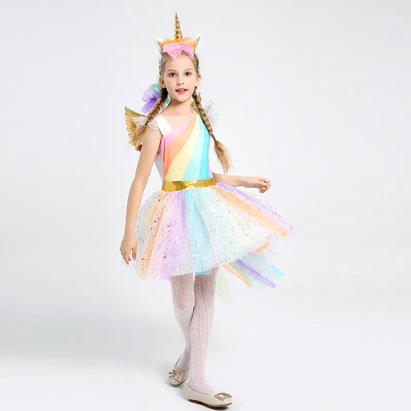 Children's Halloween Costume Unicorn Dress with Rainbow Skirt