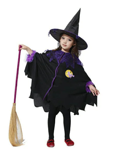 Kids Halloween Witch Cape with Purple Hat Costume