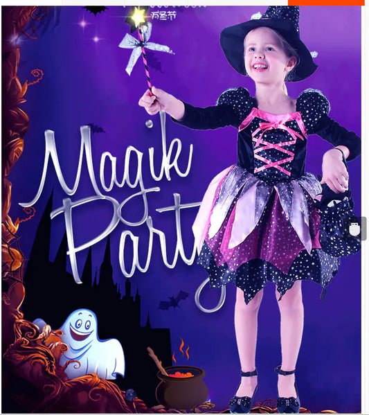 Halloween Kids Cosplay Witch Dress with Lights