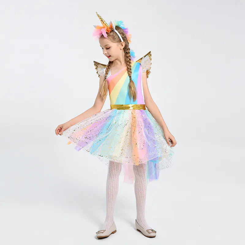 Children's Halloween Costume Unicorn Dress with Rainbow Skirt
